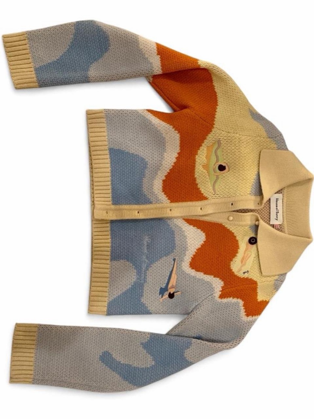 House of Sunny l Cream Orange and Light Blue Wave Knit Cardigan - Picture 5 of 7